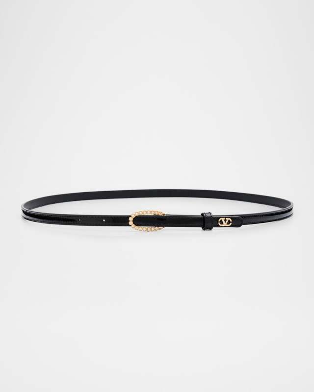 VLogo Signature Vernice Rhinestone Thin Leather Belt